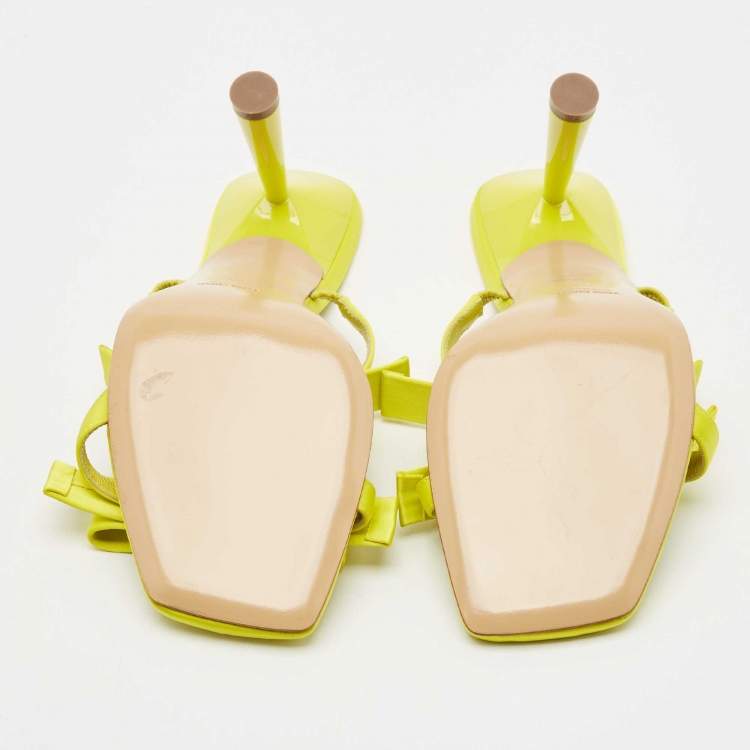 Pre Owned Giaborghini Green Satin Bow Slide Sandals Size 40