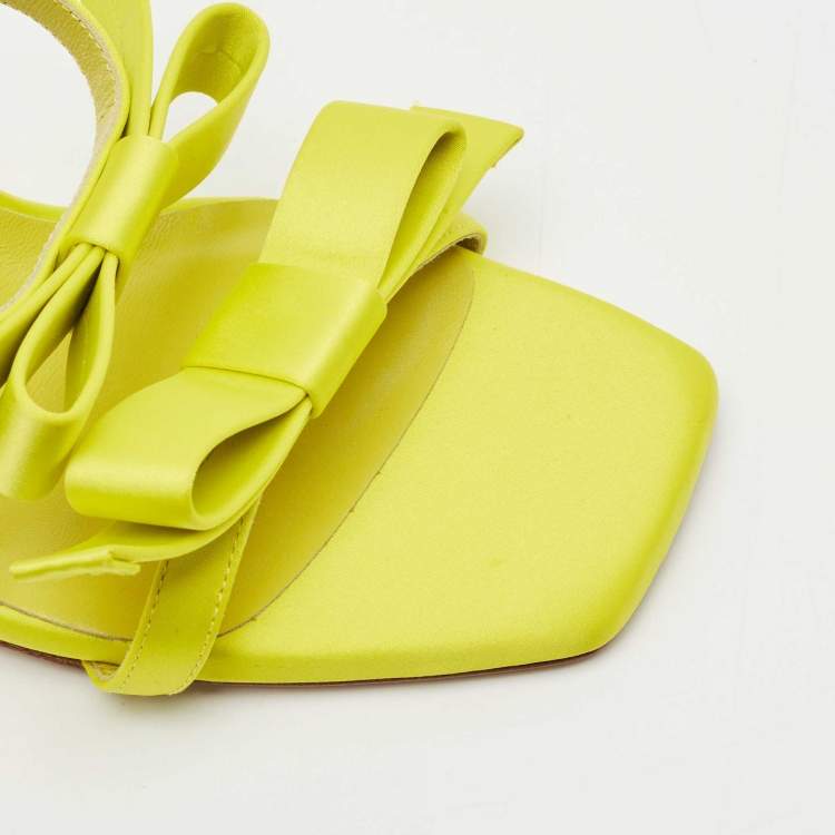 Pre Owned Giaborghini Green Satin Bow Slide Sandals Size 40