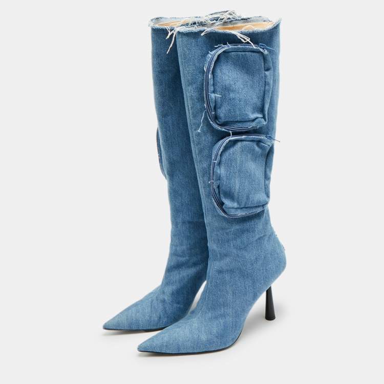 Pre Owned Giaborghini Belvinia Size 39 Blue Denim Knee Length Boots