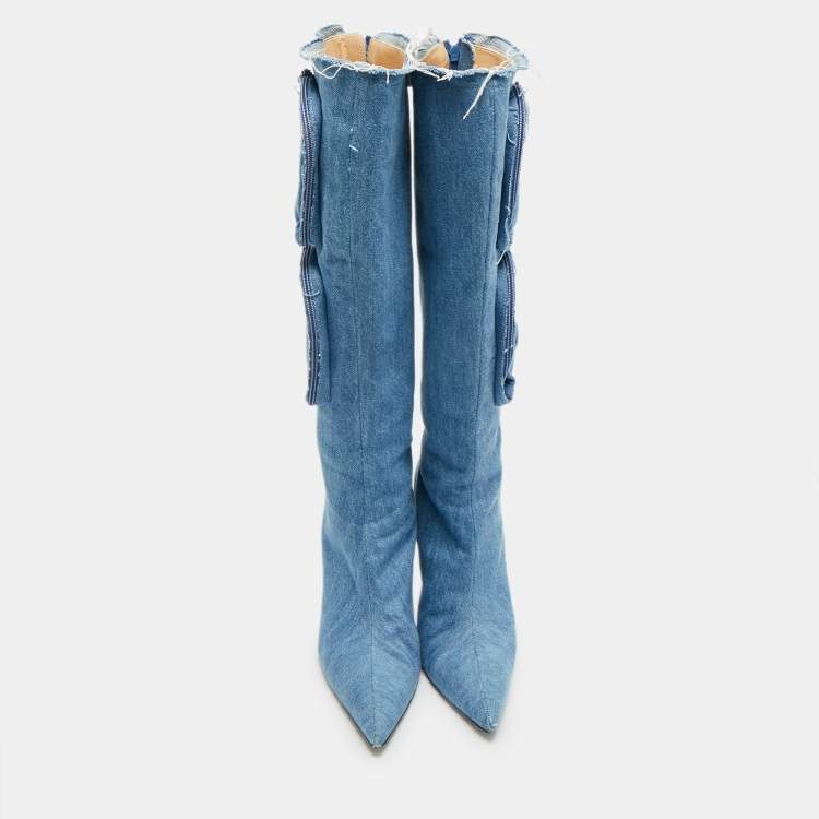 Pre Owned Giaborghini Belvinia Size 39 Blue Denim Knee Length Boots