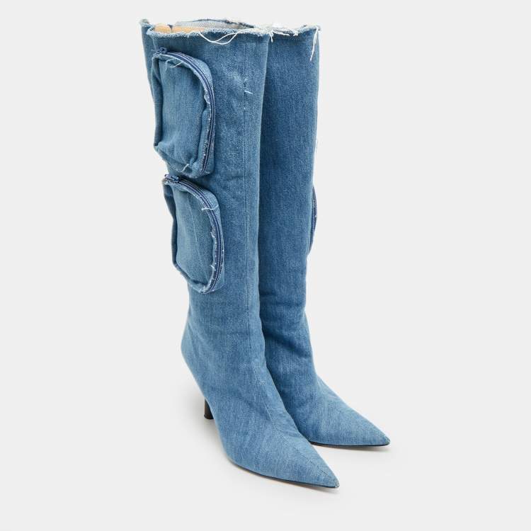 Pre Owned Giaborghini Belvinia Size 39 Blue Denim Knee Length Boots