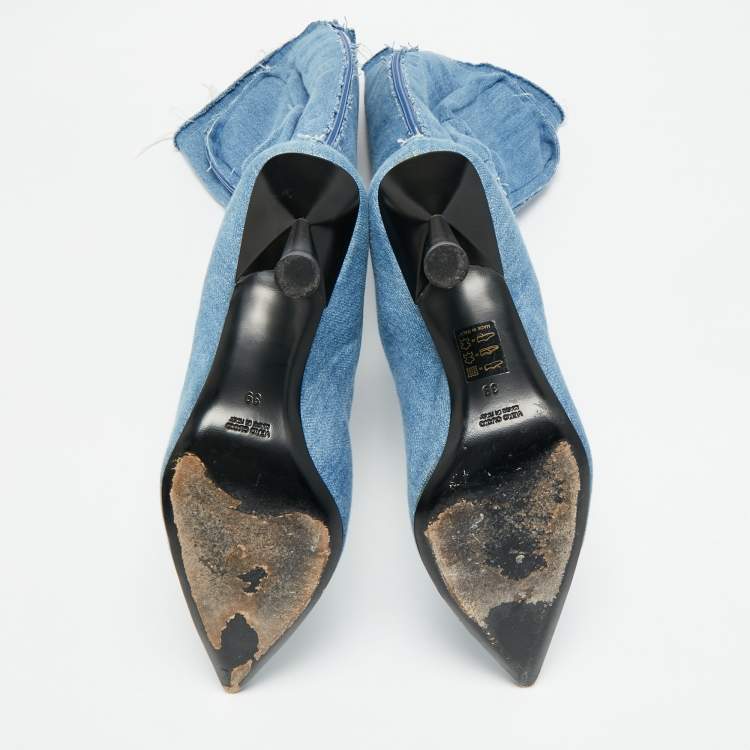 Pre Owned Giaborghini Belvinia Size 39 Blue Denim Knee Length Boots