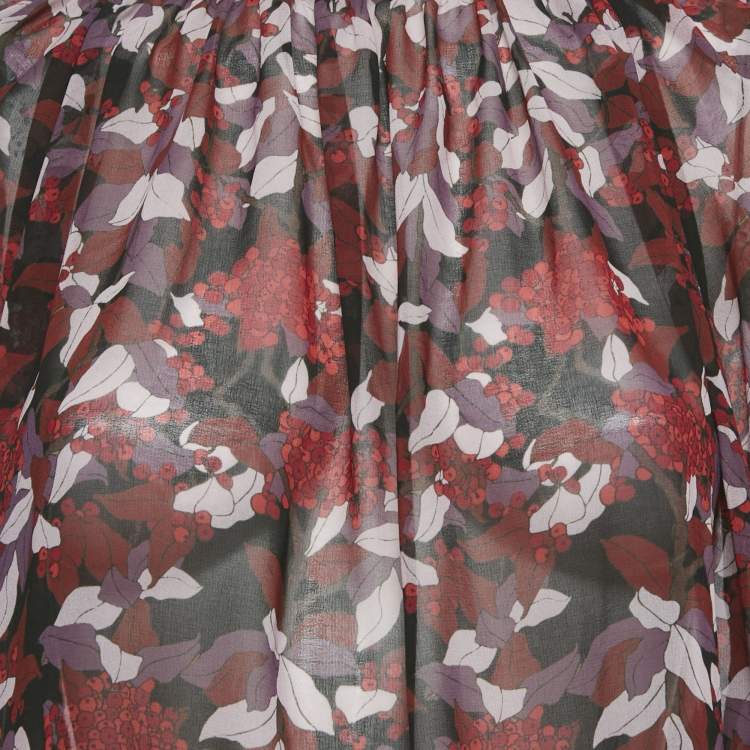 Pre Owned بلوزة جيامبا حرير بطبعة زهور بورجوندي مقاس كبير (لارج)