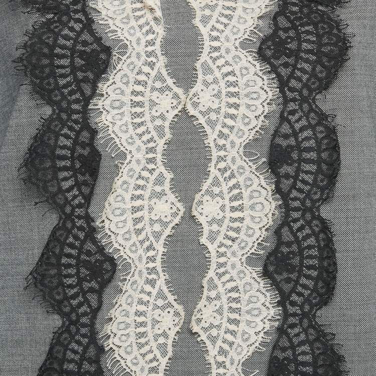 Pre Owned Giamba Grey Wool & Cotton Lace Detail Top S 