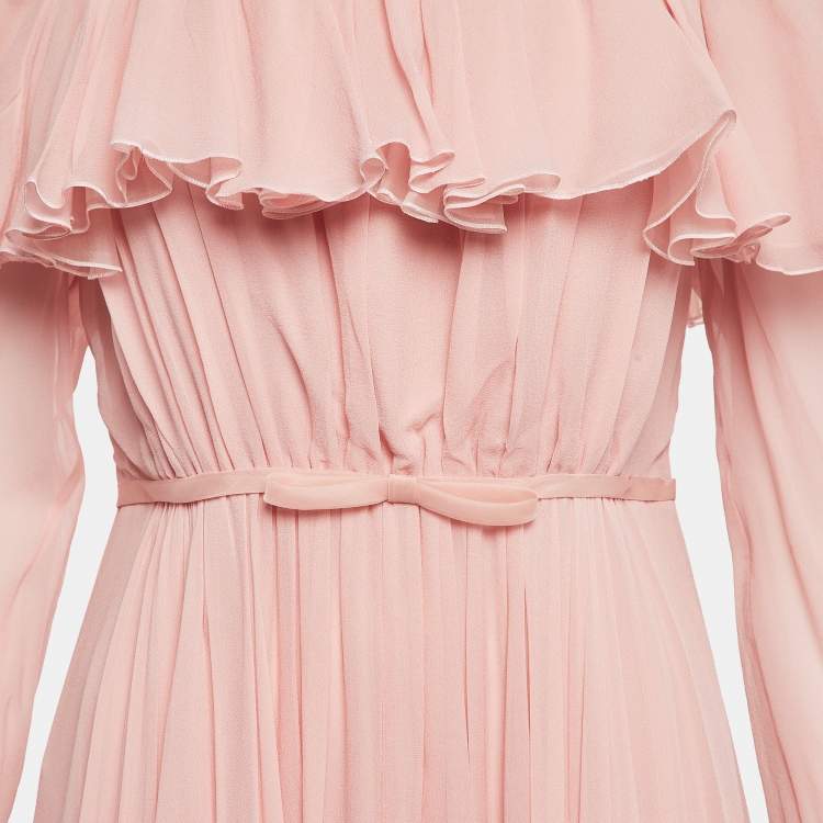 Pre Owned Giambattista Valli Pink Silk Off-Shoulder Ruffled Mini Dress M