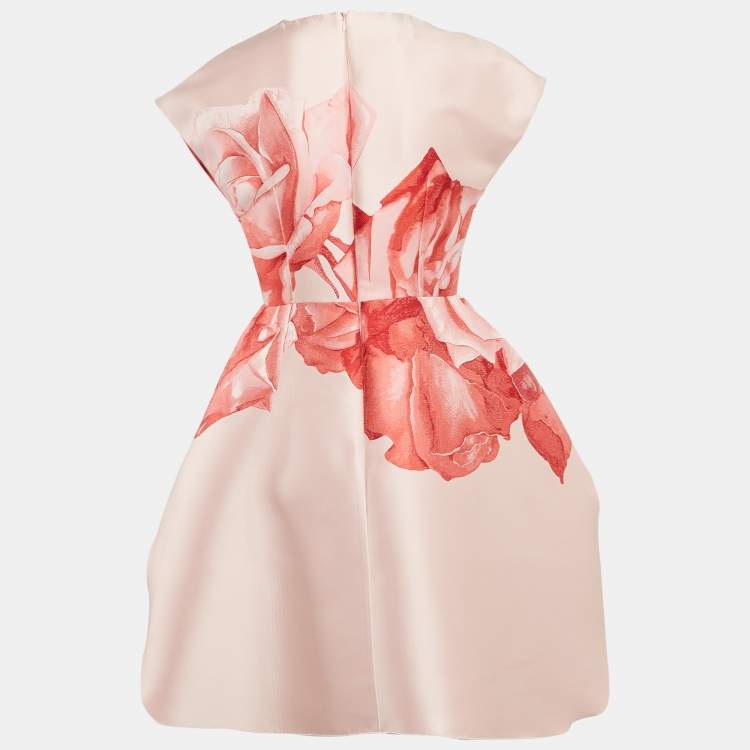 Pre Owned Giambattista Valli Pink Floral Jacquard Silk Flared Mini Dress XS