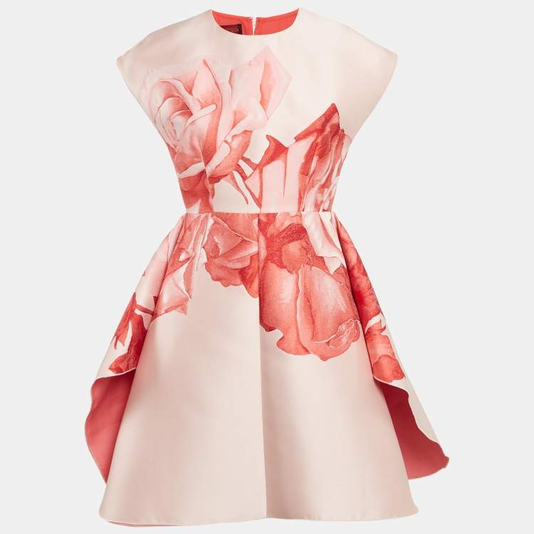 Pre Owned Giambattista Valli Pink Floral Jacquard Silk Flared Mini Dress XS