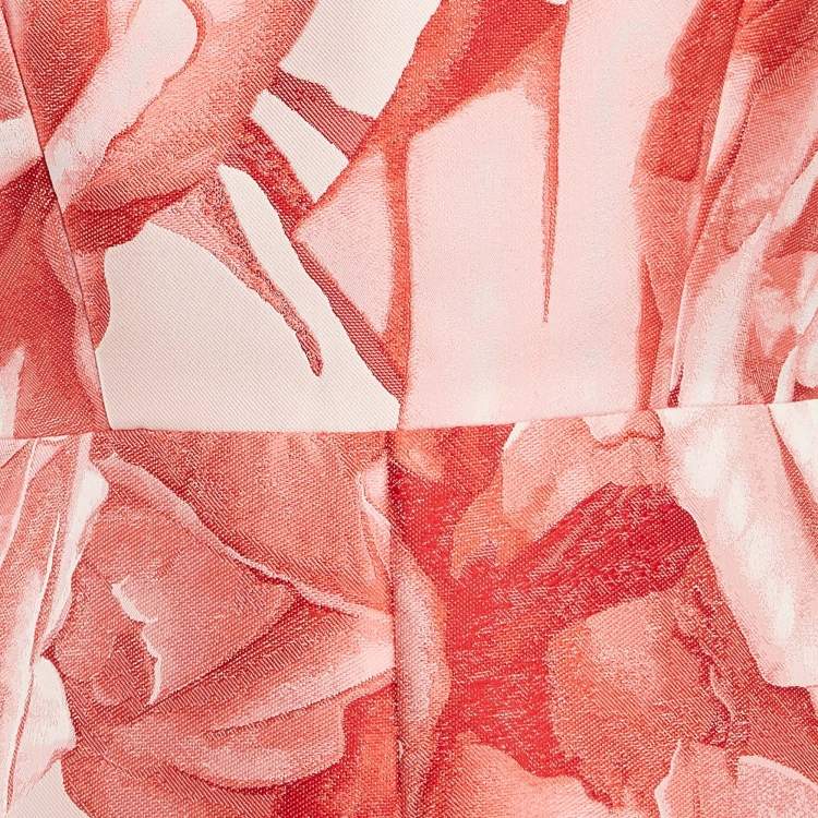 Pre Owned Giambattista Valli Pink Floral Jacquard Silk Flared Mini Dress XS