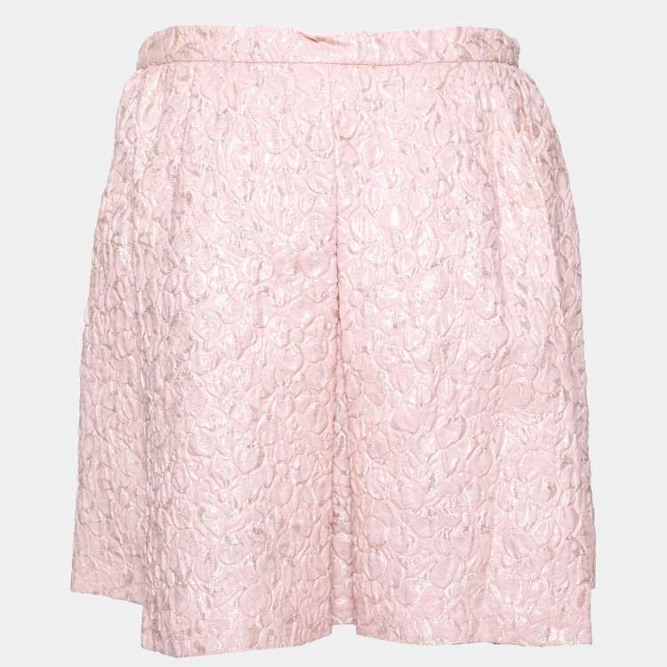 Pre Owned Giambattista Valli Pink Floral Jacquard Pleated Mini Skirt M