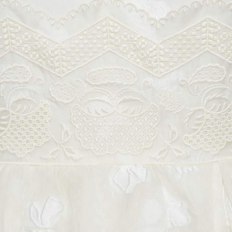 Pre Owned Giambattista Valli White Silk Lace Trim Ruffled Gown M