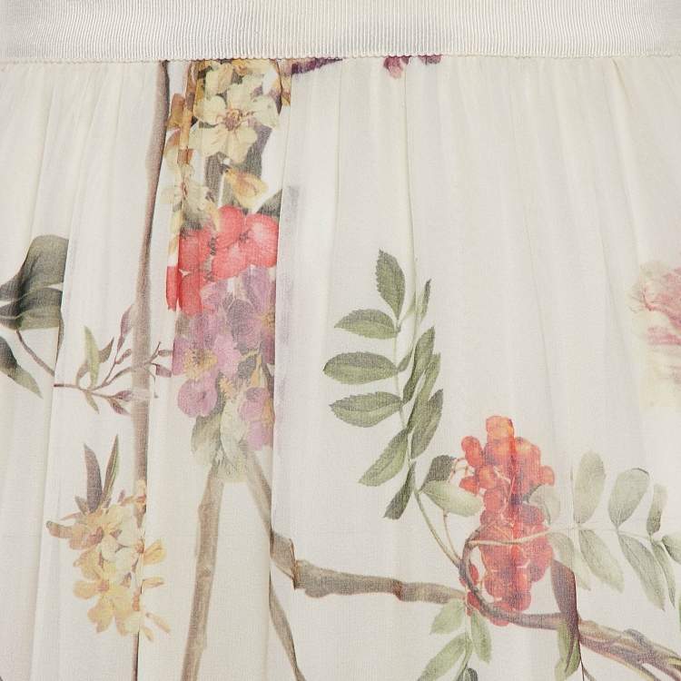 Pre Owned Giambattista Valli Off White Floral Print Chiffon Silk Maxi Skirt M