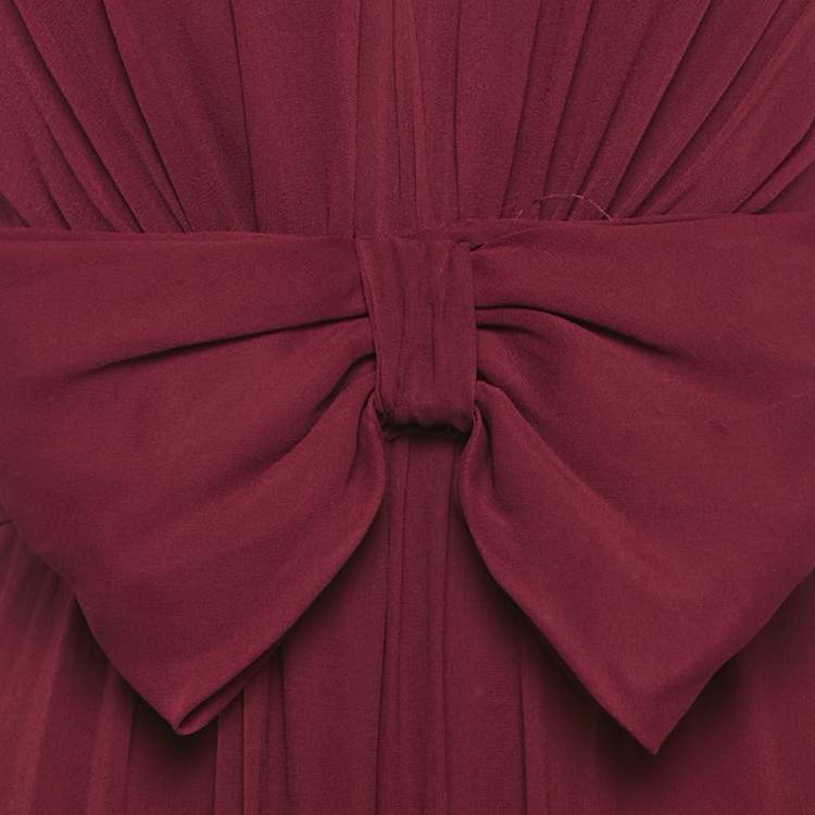 Pre Owned Giambattista Valli Dark Red Silk Bow Detail Maxi Dress M