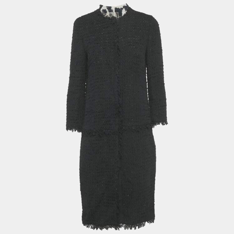 Pre Owned Giambattista Valli Black Tweed Mid-Length Coat S