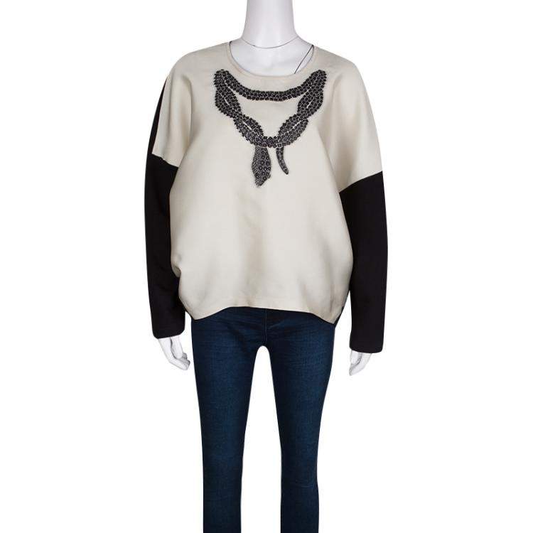 Pre Owned Giambattista Valli Monochrome Snake Pattern Jacquard Long Sleeve Top M
