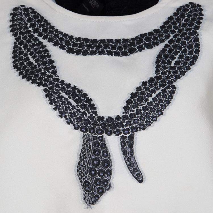 Pre Owned Giambattista Valli Monochrome Snake Pattern Jacquard Long Sleeve Top M