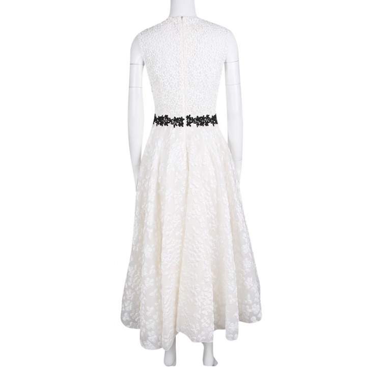 Pre Owned Giambattista Valli White Floral Applique Embroidered Sleeveless Dress M