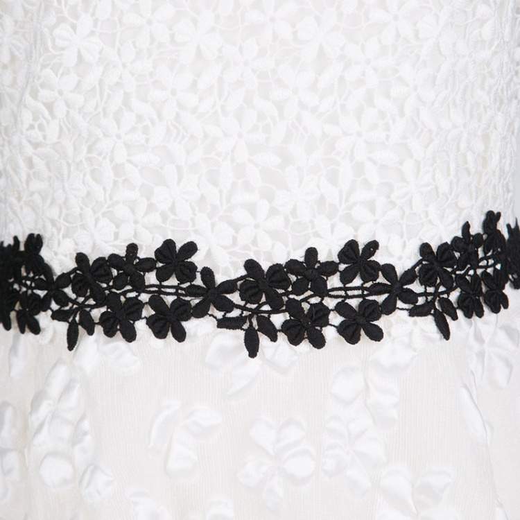 Pre Owned Giambattista Valli White Floral Applique Embroidered Sleeveless Dress M