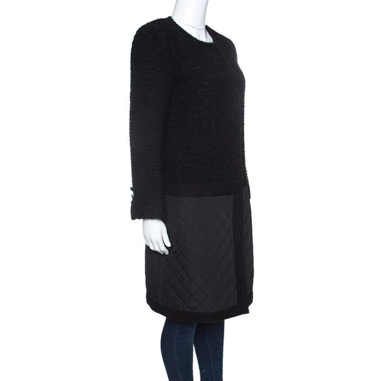 Pre Owned Giambattista Valli Black Textured Quilted Bottom Hem Coat M
