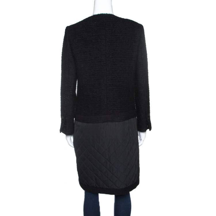 Pre Owned Giambattista Valli Black Textured Quilted Bottom Hem Coat M