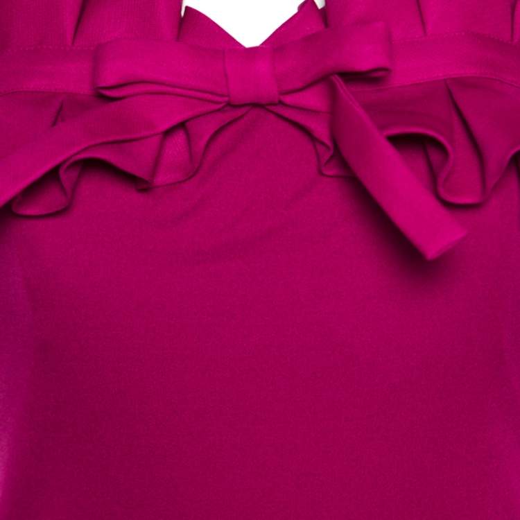 Pre Owned Giambattista Valli Pink Silk Jersey Ruffled Bodice Strapless Gown M