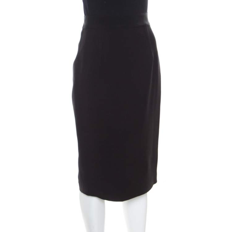 Pre Owned Giambattista Valli Black Silk Wool Ribbed Waist Pencil Skirt S