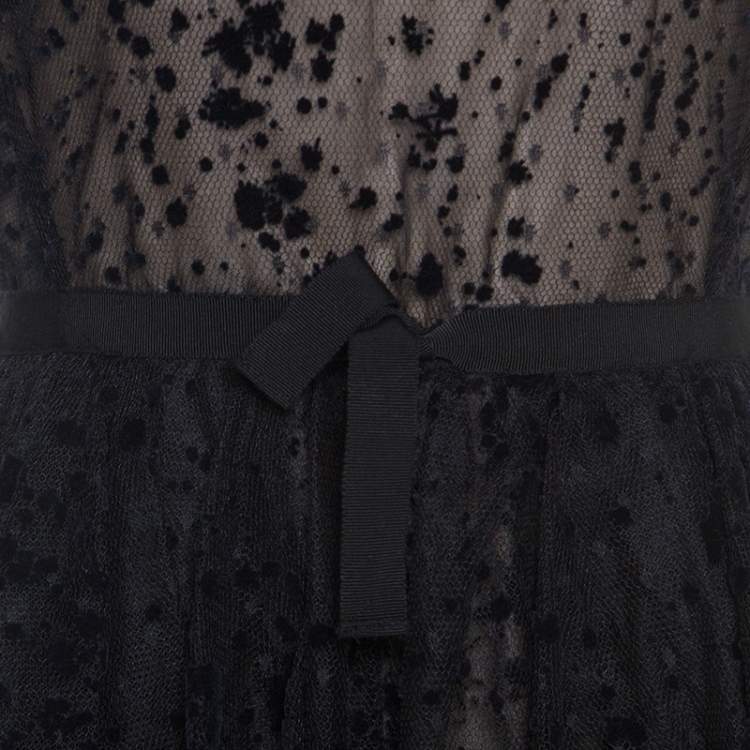 Pre Owned Giambattista Valli Black Tulle Flocked Peplum Midi Dress S