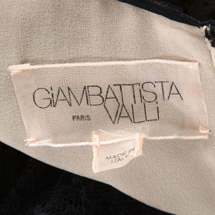 Pre Owned Giambattista Valli Black Tulle Flocked Peplum Midi Dress S