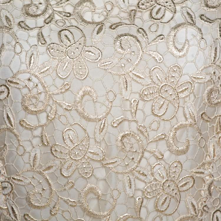 Pre Owned Giambattista Valli Gold & Cream Floral Lace Paneled Sheath Dress S