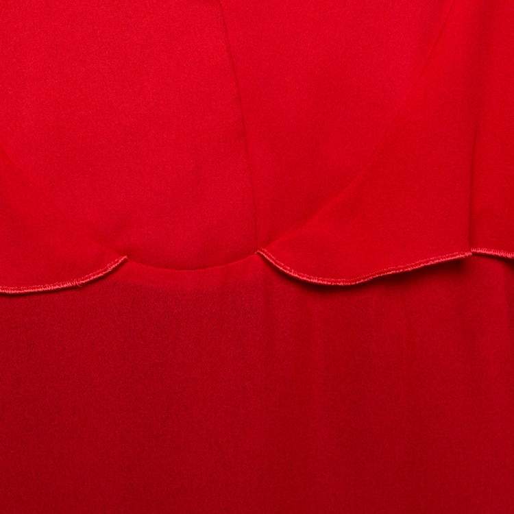 Pre Owned Giambattista Valli Red Crepe Ruffled Cape Detail Top M 