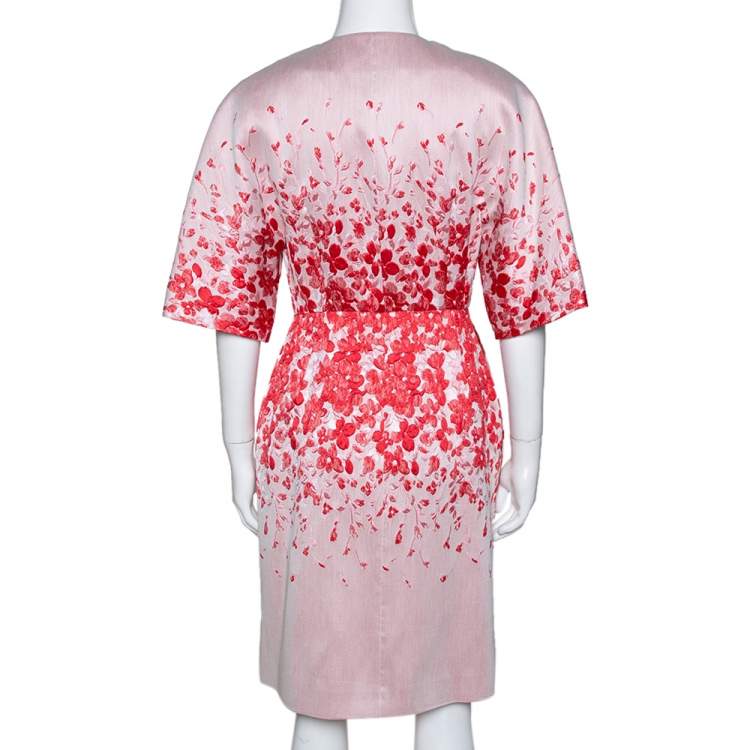 Pre Owned Giambattista Valli Red Floral Jacquard Caban Coat XS