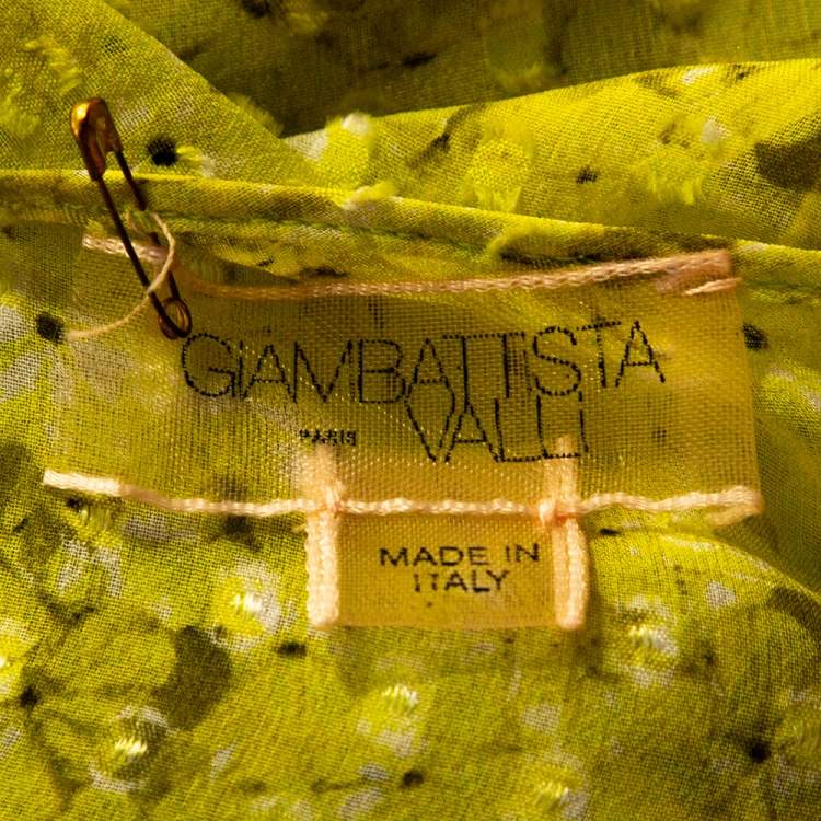 Pre Owned Giambatista Valli Yellow Textured Floral Print Silk Blouse XS