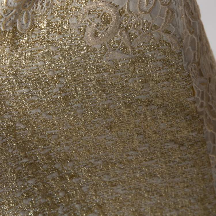 Pre Owned Giambattista Valli Gold & Cream Floral Lace Paneled Sheath Dress S