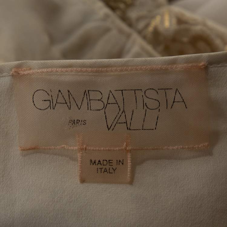 Pre Owned Giambattista Valli Gold & Cream Floral Lace Paneled Sheath Dress S