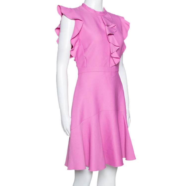 Pre Owned Giambattista Valli Pale Fuschia Pink Ruffled Flared Dress M