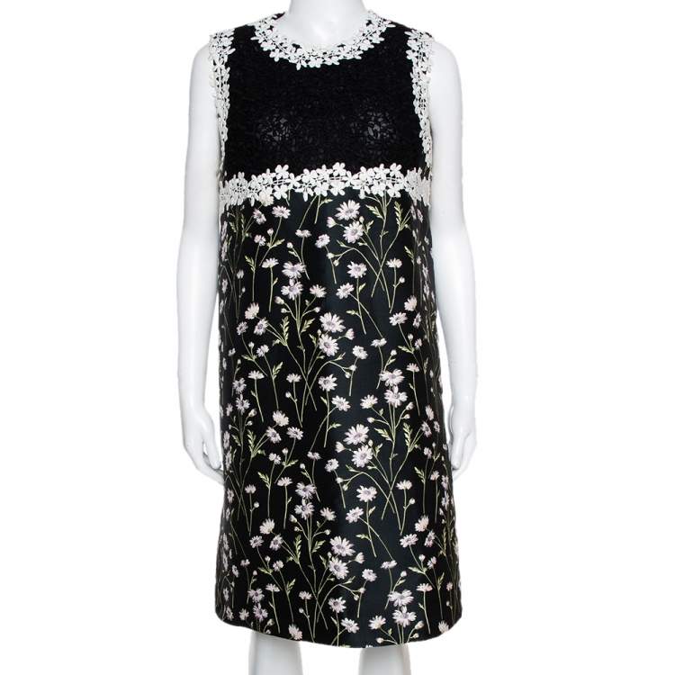 Pre Owned Giambattista Valli Black Floral Jacquard & Lace Mini Dress L