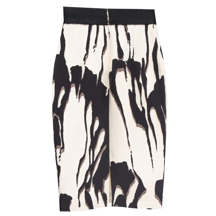 Pre Owned Giambattista Valli Monochrome Abstract Printed Wool Midi Skirt S