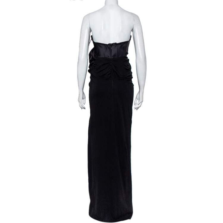Pre Owned Giambattista Valli Black Silk Draped Bustier Detail Faux Wrap Gown S