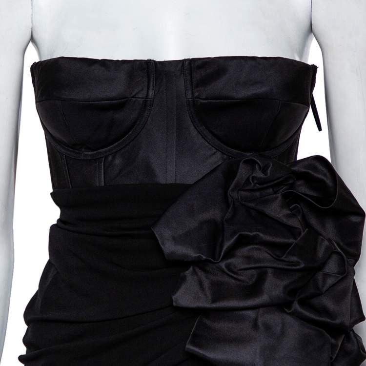 Pre Owned Giambattista Valli Black Silk Draped Bustier Detail Faux Wrap Gown S