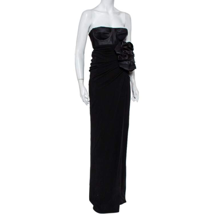Pre Owned Giambattista Valli Black Silk Draped Bustier Detail Faux Wrap Gown S