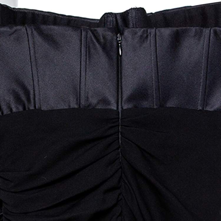 Pre Owned Giambattista Valli Black Silk Draped Bustier Detail Faux Wrap Gown S