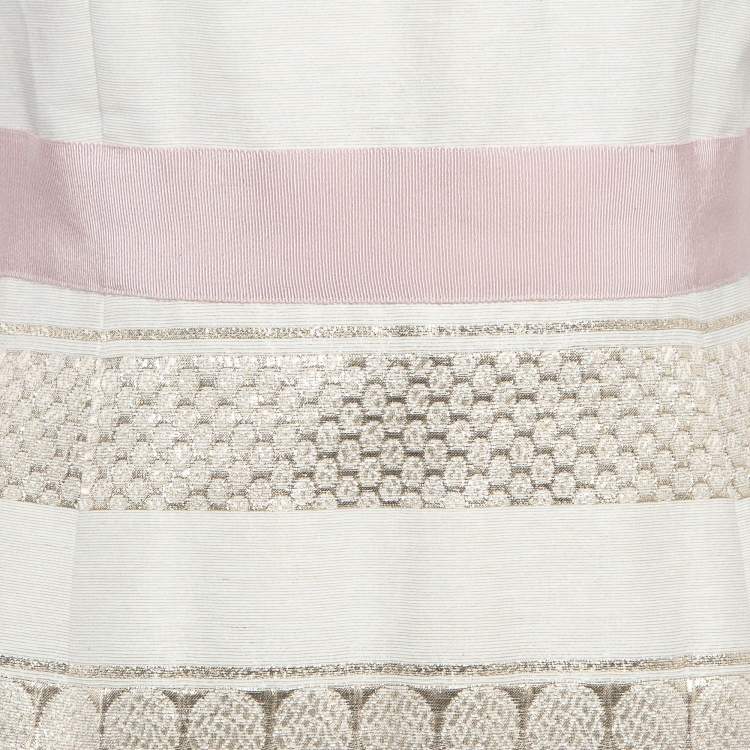 Pre Owned Giambattista Valli Off White Lurex Brocade Striped Cotton Sleeveless Dress M