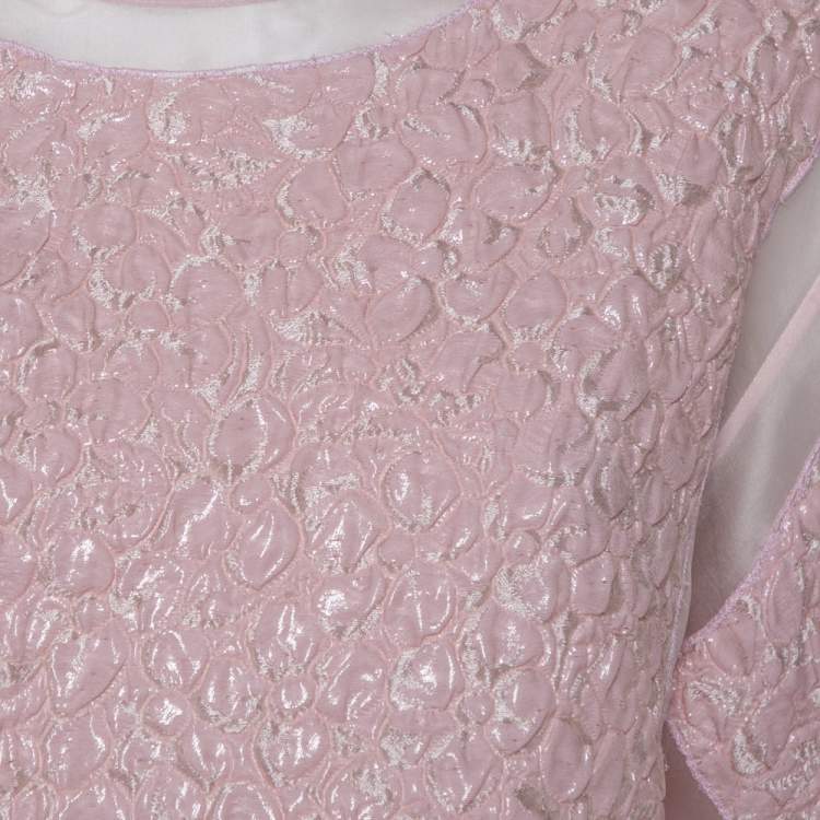 Pre Owned Giambattista Valli Pink Floral Lurex Jacquard & Knit Top S