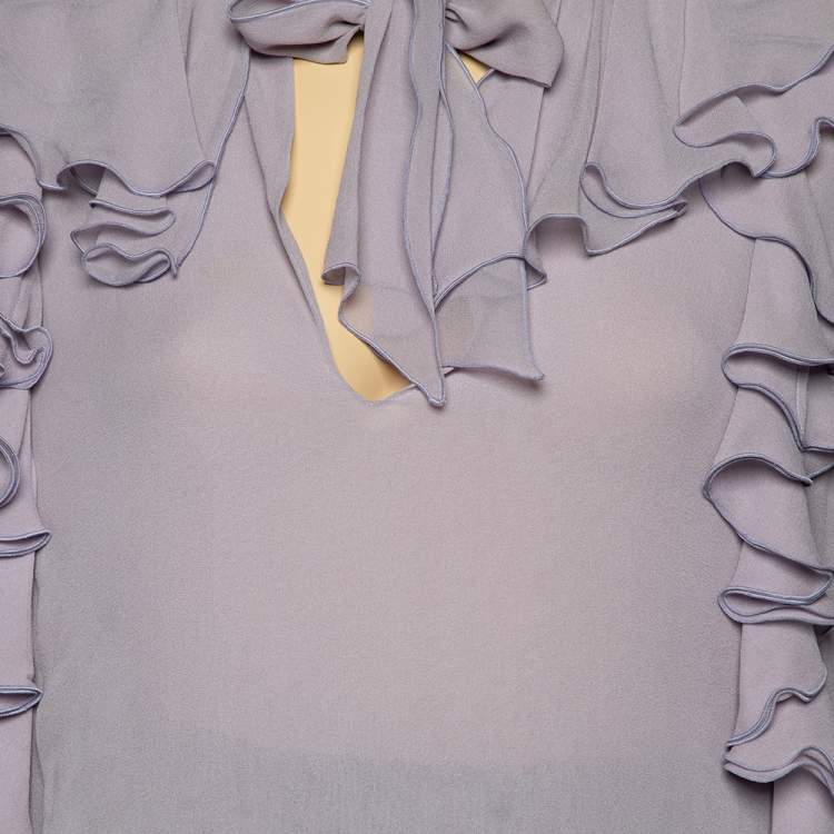 Pre Owned Giambattista Valli Lilac Silk Ruffled Neck Tie Detail Top L