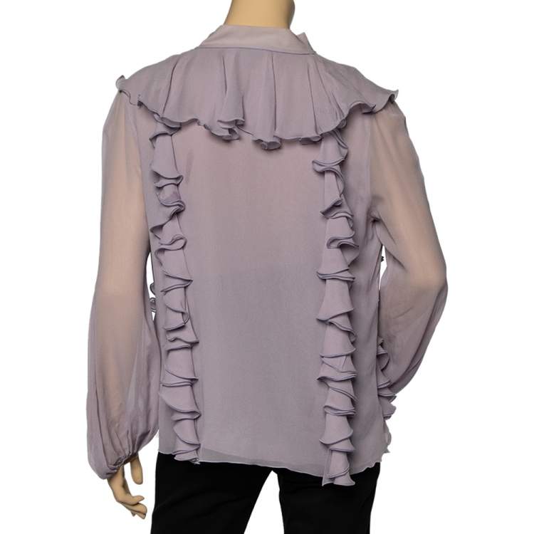 Pre Owned Giambattista Valli Lilac Silk Ruffled Neck Tie Detail Top L