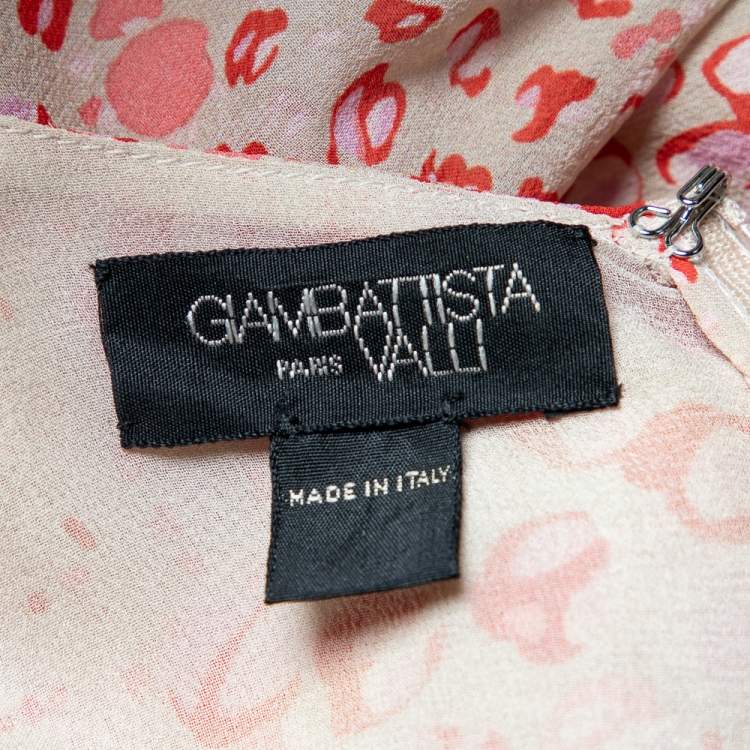 Pre Owned Giambattista Valli Light Pink Printed Silk Ruffled Top M