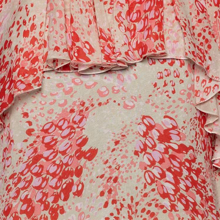 Pre Owned Giambattista Valli Light Pink Printed Silk Ruffled Top M