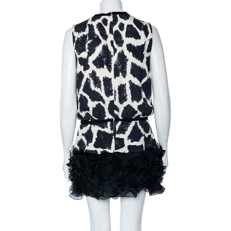 Pre Owned Giambattista Valli Monochrome Silk Ruffled Hem Detailed Short Dress M