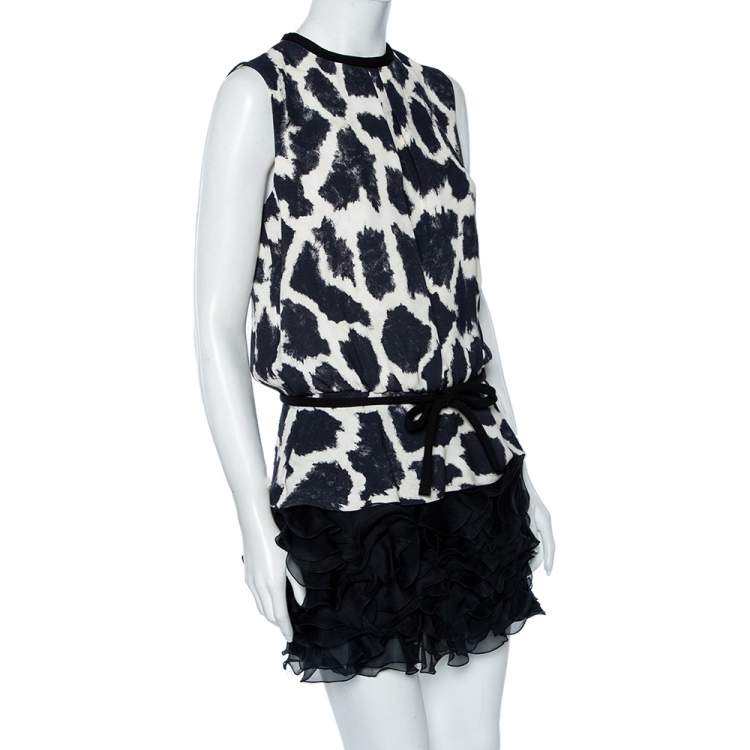 Pre Owned Giambattista Valli Monochrome Silk Ruffled Hem Detailed Short Dress M
