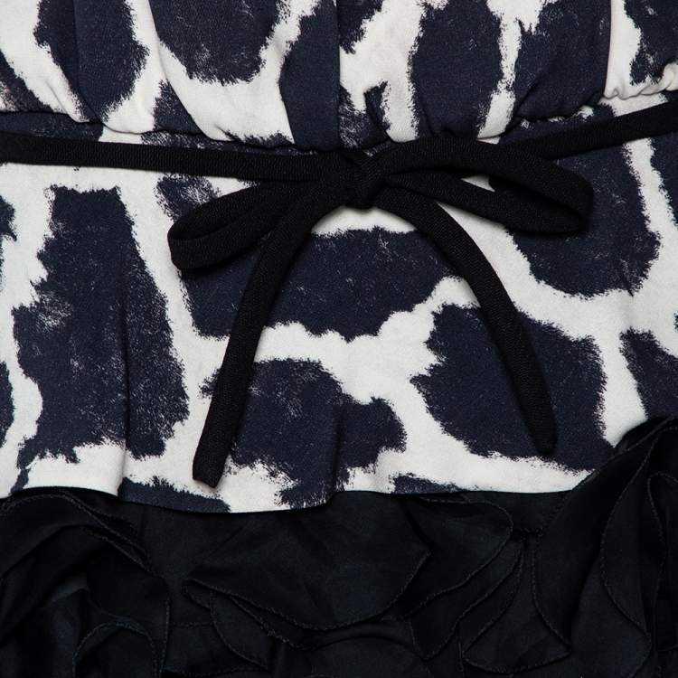 Pre Owned Giambattista Valli Monochrome Silk Ruffled Hem Detailed Short Dress M
