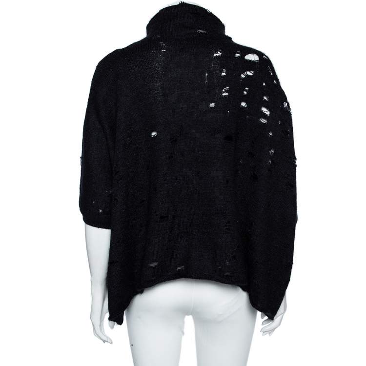 Pre Owned Giambattista Valli Black Mohair Wool Distressed Oversized Jumper S